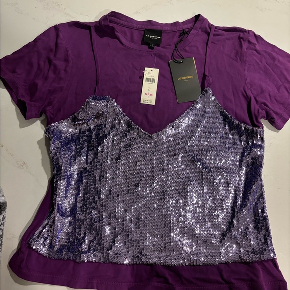 NWT Anthropologie Le Superbe Birdie Sequin Tee size L - Picture 5 of 5